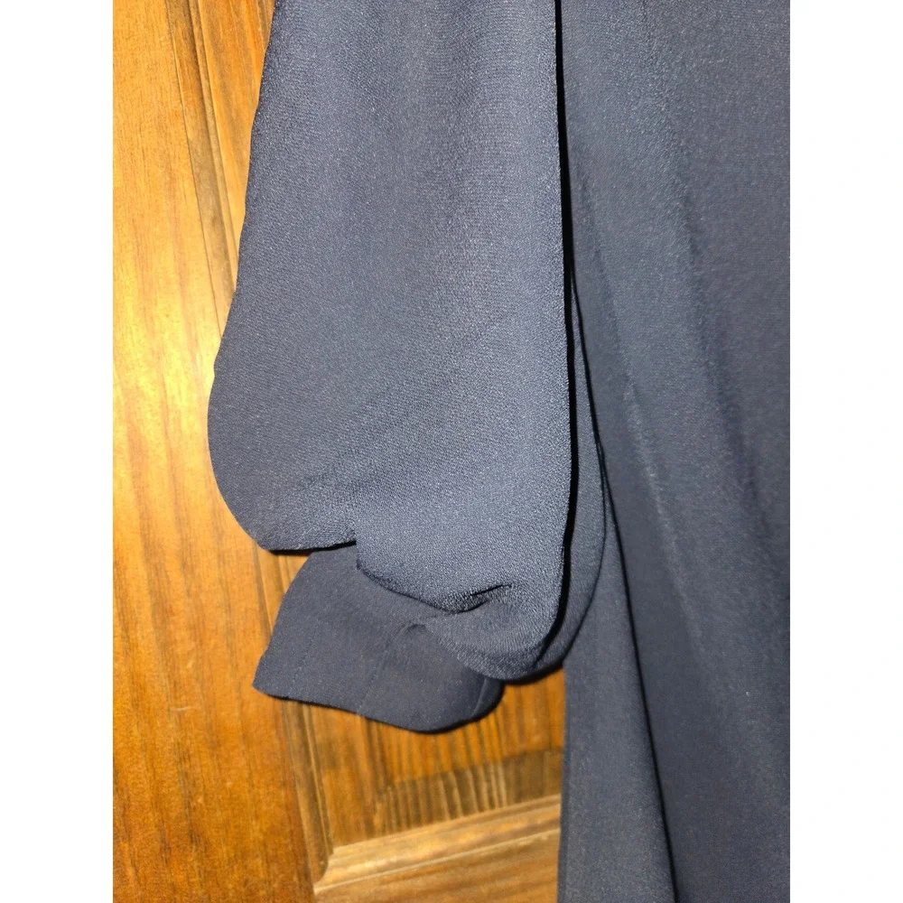 Boden Navy Blue Puff Sleeve Crepe Blouse Round Neck Keyhole Back US 2 UK 6
